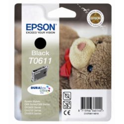 Epson Teddy T0611 DURABrite Ultra Ink, Ink Cartridge, Black Single Pack, C13T06114010